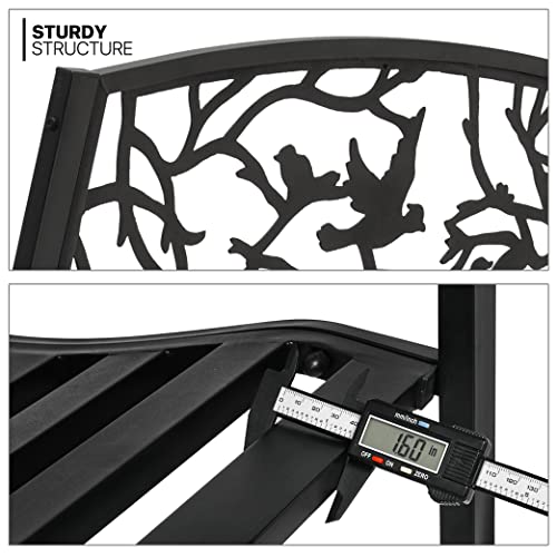 Monibloom Outdoor Bench Garden Patio Porch Furniture Aluminum Lightweight Sturdy 50 Inch Bench With Aluminum Steel Metal Frame Birds And Branches Design For Lawn Yard, 800 Lbs Load Capacity, Balck #TOP5