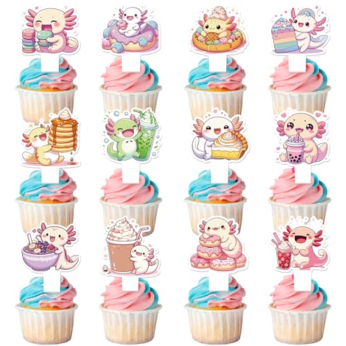Axolotl Cupcake Toppers Decorations - 48 Pcs Colorful Cake Cupcak...