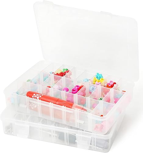 KIRIYUUKI Paquete de 2 cajas organizadoras de plástico transparente con 24 rejillas con divisores ajustables (2 unidades, 24 rejillas)