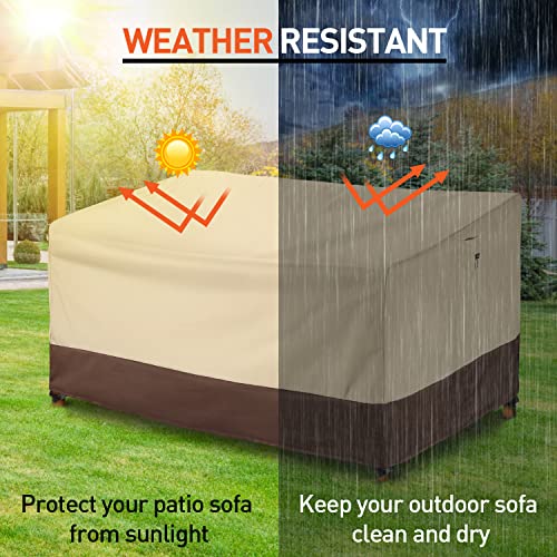 Arcedo Patio Couch Covers, Heavy Duty Waterproof 70 Inch Patio Deep Sofa Cover, 2-Seater Outdoor Bench Furniture Covers With Air Vents, All Weather Resistant, Beige & Brown #TOP6