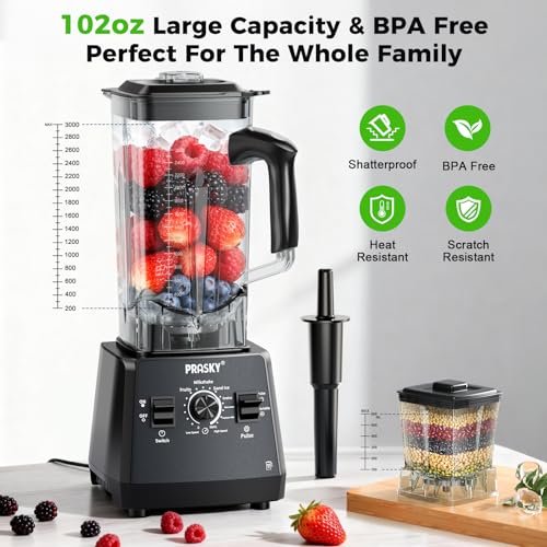 Image of Kitchen Blender, 101oz Smoothie Blender Large Capacity, 2400W Smoothies Blenders, Juice&Grinder Jar Combo, BPA-Free, 25000 RPM Professional Blenders, Ice Crushing, Frozen Fruit (Gray, 3L)