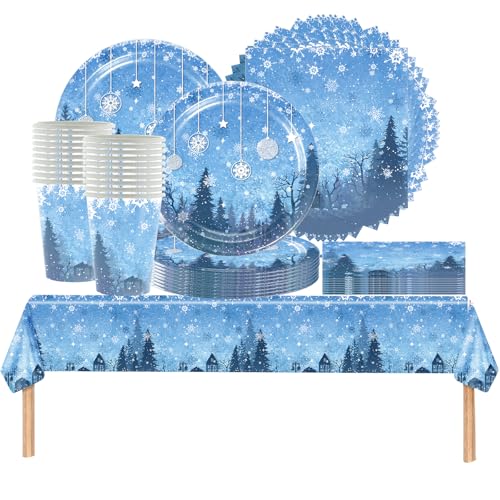 61 peças Conjunto de louça para festas de Frozen, enfeites de flocos de neve, louça para festas de aniversário, decoração para festas temáticas de Elsa e Anna, para 20 pessoas