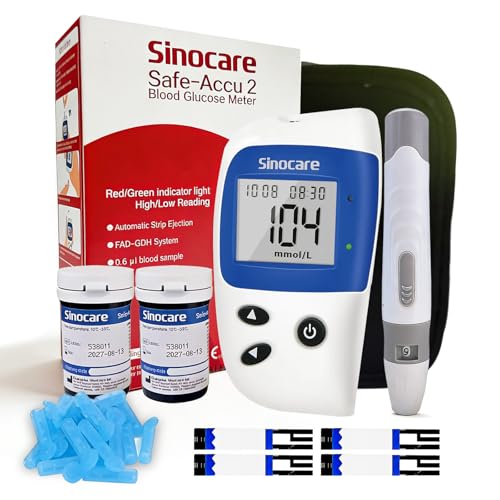 Sinocare Diabetes Testing Kit and Test Strip Set | No Coding Required, Includes 50 Lancets and 50 Test Strips Suitable for (Safe-Accu2) Model (Safe Accu2 Blood Sugar Test Kit-50)
