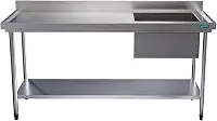 Mesa Pia Aço Inox Uma Cuba Direita e Prateleira 150x60x85 Aço Rio