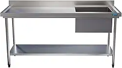 Mesa Pia Aço Inox Uma Cuba Direita e Prateleira 150x60x85 Aço Rio