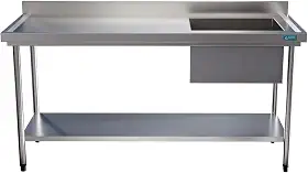 Mesa Pia Aço Inox Uma Cuba Direita e Prateleira 150x60x85 Aço Rio