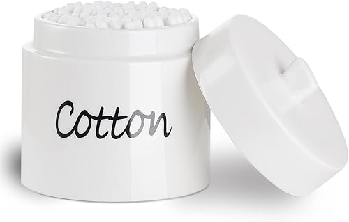 LEETOYI Organizador de hisopos de algodón de cerámica con tapa, recipientes de almacenamiento para hisopos de algodón, color blanco