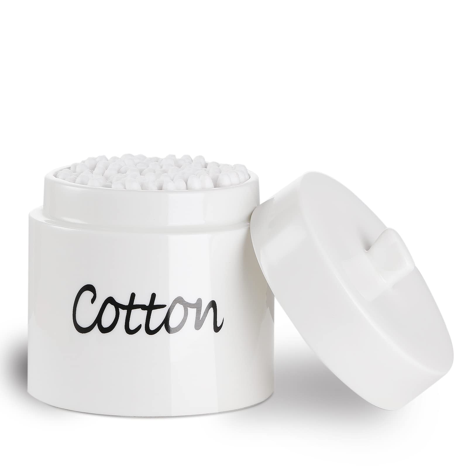 LEETOYI Ceramic Cotton Swabs Holder Organizer with Lid,Storage Canisters for Cotton Swabs,Cotton Balls, Easy to Clean, White