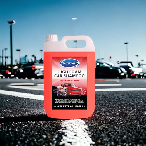 Image of Tetraclean Premium Car Shampoo | PH Neutral Formula | Thick Highly Concentrated Liquid Cleans Dirt, Grime | for Bucket, Foam & Snow Foam Wash | Home & Commercial Use | Rose Scented / 5 L