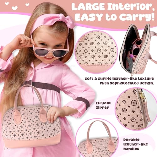 Play Purse for Little Girls - Pretend Play Toy Set for Kids Including Handbag, Makeup, Phone, Wallet, Smartwatch, Passport, Credit Cards, Keys - Birthday Gift Ideas for Girls Age 3 4 5 6 7+