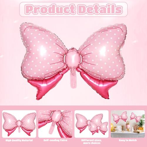 Image of 10pcs Pink Crown Balloons And Pink Bow Balloon, Light Bows Balloons, Large Pastel Crown Foil Balloon With Two Sizes For Birthday Baby Shower Theme Party Wedding Bridal Shower Decoration