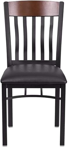 Miniatura 5 de Flash Furniture Eclipse Series Silla de restaurante con respaldo vertical de metal negro y madera de caoba con asiento de vinilo negro