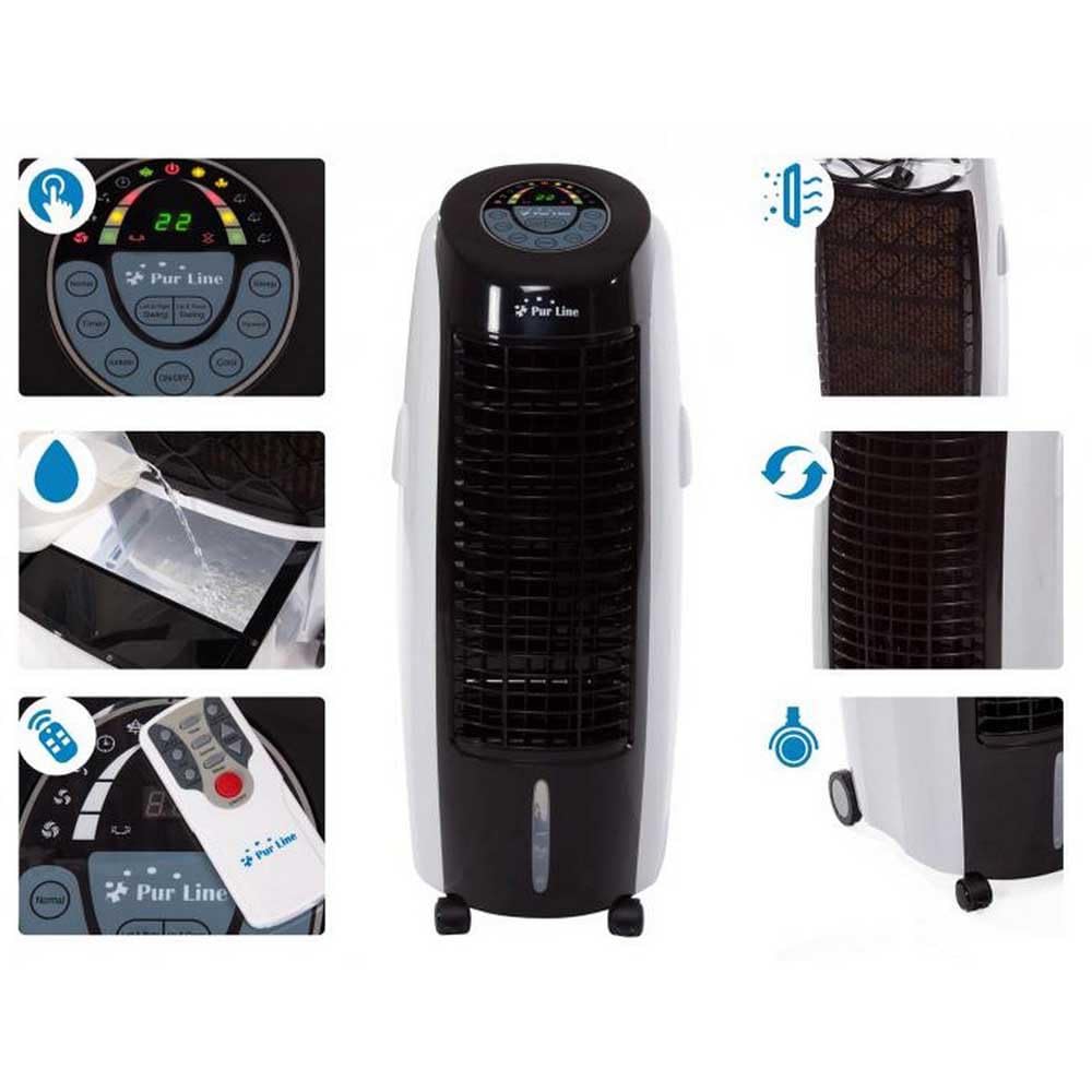 PUR LINE | Climatizador Evaporativo Digital Gran Capacidad Panel LED, 6 Velocidades, Ionizador, Temporizador de 24h, Rejilla Motorizada, Control Remoto y Tanque 15 Litros –