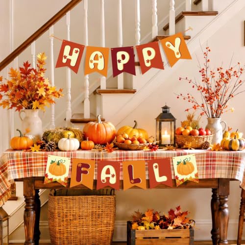 Image of Happy Fall Pumpkin Banner Sign Fall Party Banner Garland