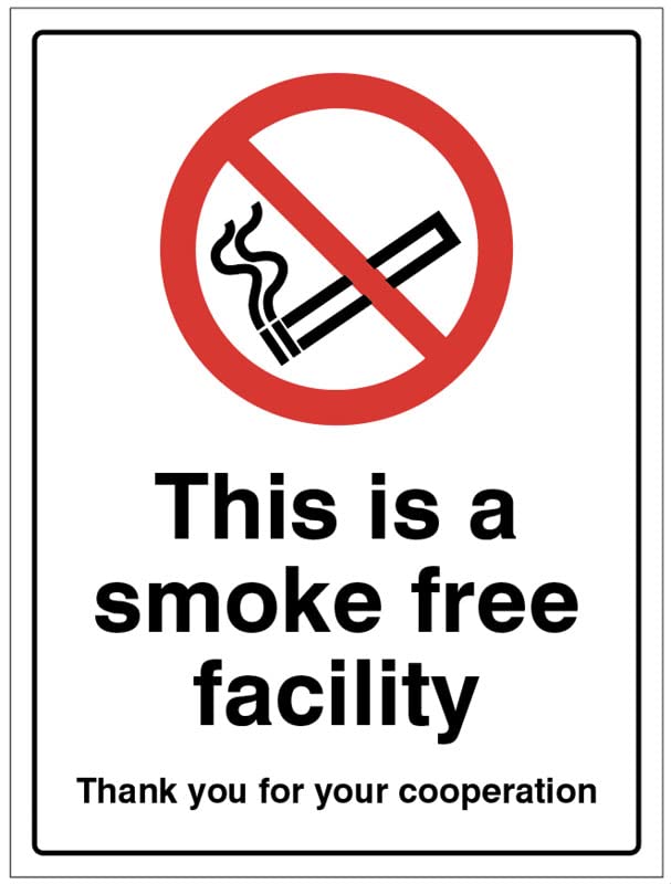 This is a smoke free facility Thank you for your cooperation (semi rigid pvc safety sign), ISO7010 compliant safety colours
