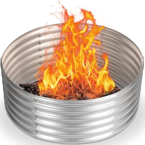 Toolterritary 48 inch Fire Pit Ring, 4FT Galvanized Fire Ring, Wood Burning Fire Pits Ring, Outdoor Fireplace Height 18 Inch, Round Camp Fire Ring, Bonfire Pit for Camping, Backyard (4x4x1.5FT)