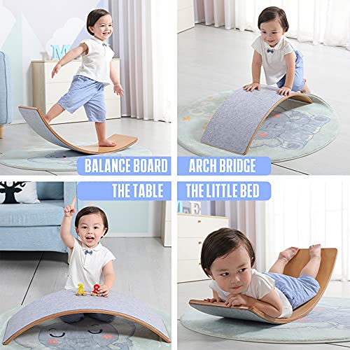 Glintoper Wooden Wobble Balance Board, 27.5 Inch Kid Natural Wood Yoga Board Curvy Board, Kids Toddler Open Ended Learning Toy, Great Kids Learning Toy For Body Training, Wooden Rocker Board Kid Size #TOP1