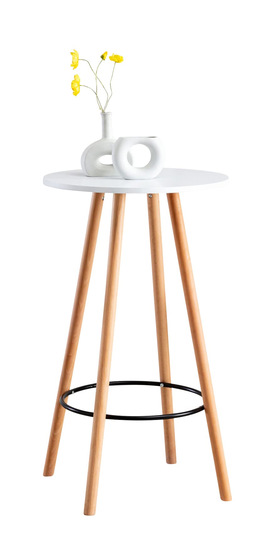 CLP Mesa para Salón Mijas Redonda con Base De Madera I Mesa Alta para Bar con Look Escandinavo I Mesilla Decorativa, Color:Blanco, Color del Marco:Natura (Redondo)