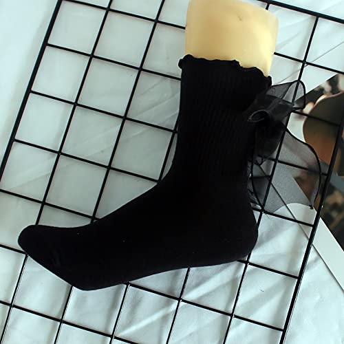 2 Pairs Ruffle Anklet Socks Casual Ankle Socks Lettuce Crew Frilly Sock Womens Dress Socks with Large Bow4