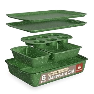 BAKKEN Kitchen Baking Pan Set – Nonstick Green Marble Coating, Commercial Grade Carbon Steel Bakeware Sets, Baking Kitchen Essentials, PFOA, PFOS, PTFE Free, Oven Safe Tray (Up to 450° F), Set of 6