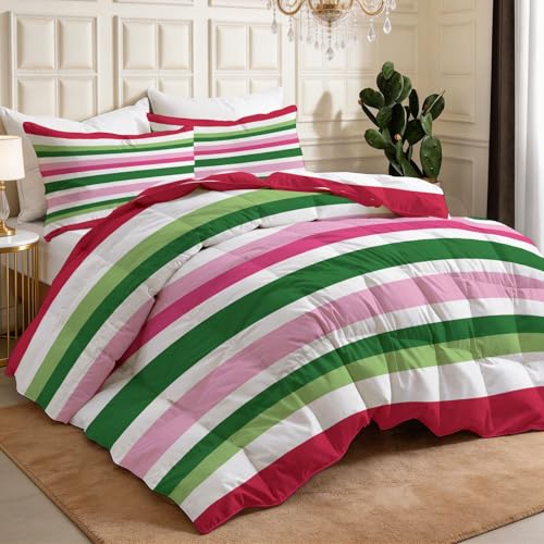 Edredón lavable 200x200 blanco de rayas modernas con 2 fundas de almohada para todo el año 5