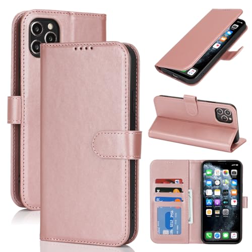 Image of for iPhone 11 Pro Max Case Wallet with Card Holder,for iPhone 11 Pro Max Wallet Case for Women Men,PU Leather Shockproof Magnetic Buckle Stand Flip Phone Case-Rose Gold