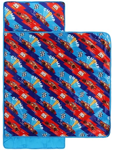 Jay Franco Toddler Nap Mat with Built-in Pillow and Blanket - Soft 46 x 20-inch Microfiber Kids Sleeping Bag for School or Sleepover, Multi - Cars