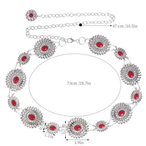 Western Metal Oval Concho Chain Belt for Women Cowgirl Turquoise Waist Chain Belt for Dresses Jeans Western2