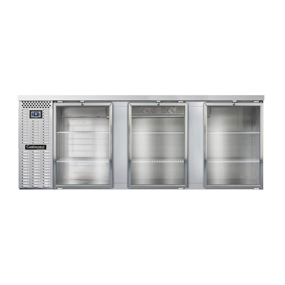 BBC90-SS-GD Three Section Glass Door Refrigerated Back Bar Cooler by Continental Refrigerator – Commercial Grade