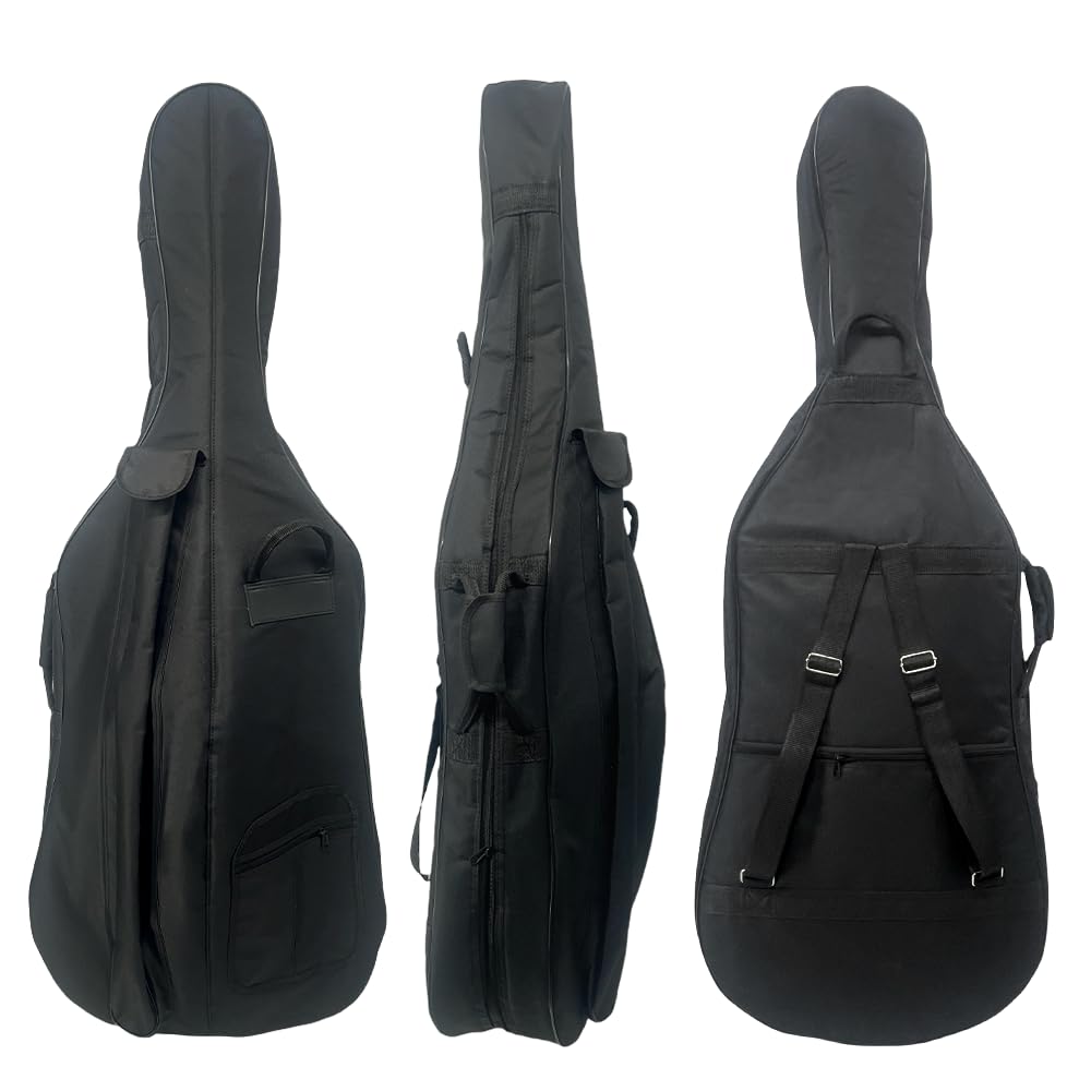 Custodia morbida in violoncello nera, leggera, protezione per viaggi senza preoccupazioni, con tasche multiple e cinghie regolabili per zaino, cinghie posteriori borse con manico (1/4)