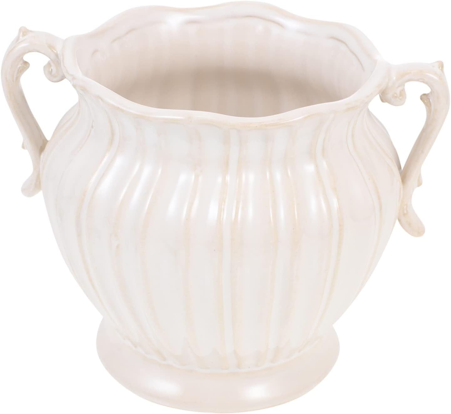 Yardwe Rustic White Ceramic Vase - French Jug Style Table Decor Planter - Desktop Decoration for Dried Flowers and Wedding