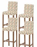 Bird Branch Floral Bar Stool Covers Stretch Pub Counter Stool Chair Slipcover with Backs, Removable Washable Stool Chair Covers for Dining Room Cafe 4 Pack Vintage Farmhouse Flowers Botanical
