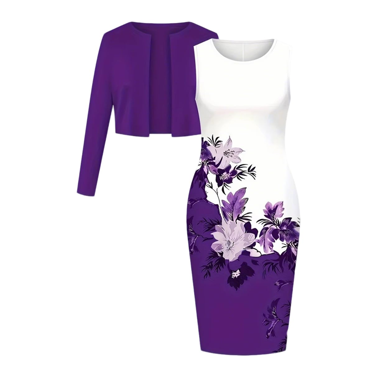 Womens 2-Piece Suit Set Dress Crew Neck Short Sleeves Print Pencil Bodycon Work Office Fashion Outfits