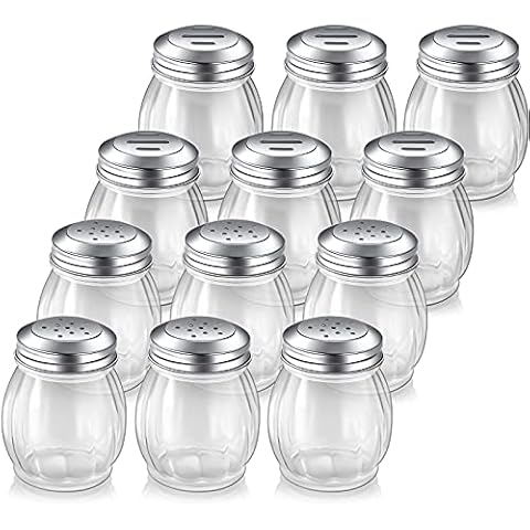12 Pieces Glass Spices Shaker with Perforated 6 Ounce Swirl Glass Cheese Shaker and Slotted Top Lid Red Pepper Shaker Retro Swirl Style Dispensers for Home Kitchen Restaurant Supplies Cover