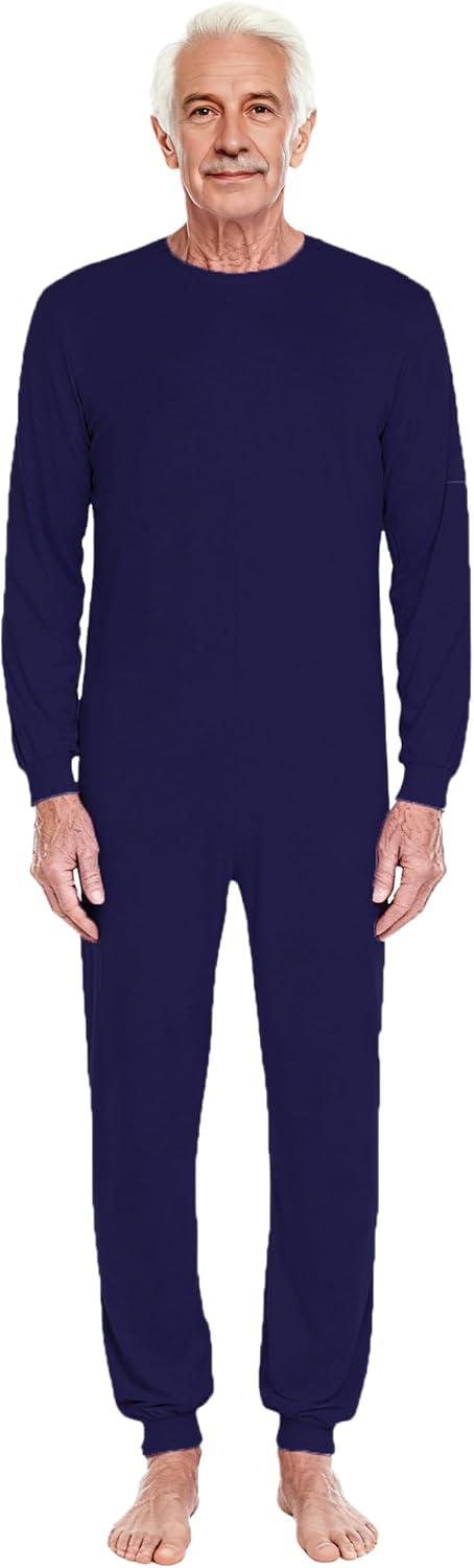 Men's Special Needs Adaptive Clothing Crew Neck Long Sleeve Back Zip Anti-Strip Adaptive Jumpsuit