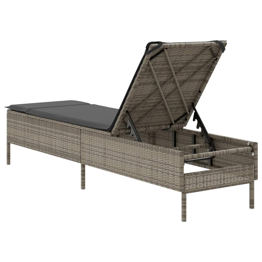 Tumbona de polirratán con cojín, color gris, 198 cm | Cómoda tumbona para el jardín o la terraza con respaldo ajustable en 5 posiciones y acolchado lavable.