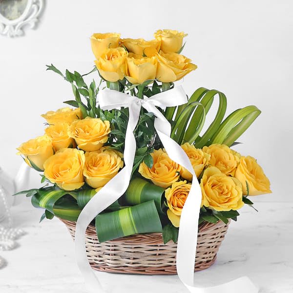 IFG's Premium Basket Arrangement of 18 Yellow Roses | Send it on Valentine's Day, Mother's Day, Birthday, Congratulations & as a Valentine Gift for Him/Her | Delivery in 4 hours-image-35