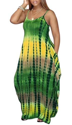 Summer Dresses for Women Plus Size Maxi Sundresses Casual Sleeveless Loose Long Dress with Pockets (Green, Small)
