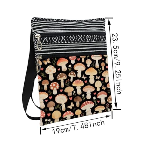 Floral Mushroom Messenger Bag Small Ethnic Pattern Adjustable Strap Crossbody Zipper Pouch Floral Mushroom Phone Organizer Wallet Cute Shoulder Handbag for Women Friends2