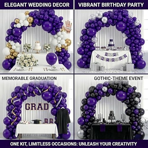 Image of 114pcs Dark Purple Balloons, 18 12 10 5 Inch Different Sizes Pack Purple Latex Balloon Garland Arch Kit for BOHO Birthday, Halloween, Wedding Party Decorations