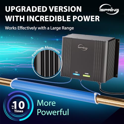 Image of iSpring EDV2 Whole House Super Water Descaler, 10 Times More Powerful Alternative Electronic Salt-Free Hard Water Conditioner, Alloy Construction, Reduces Limescale, Prevents Deposits Build-up