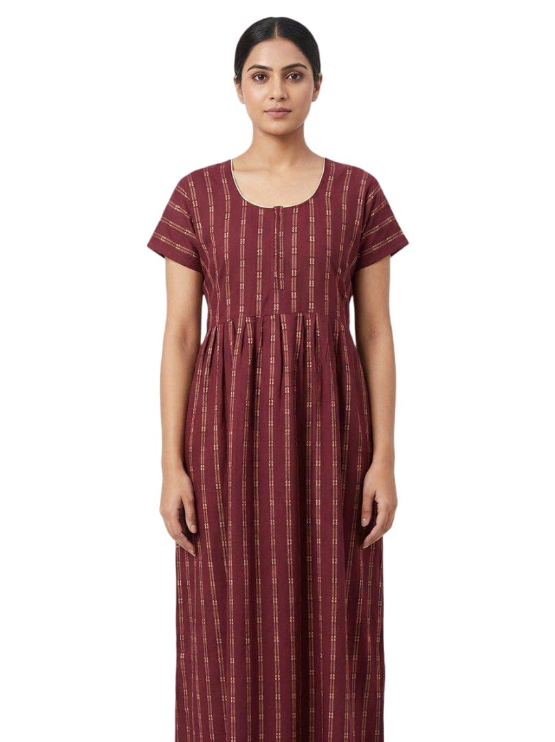 Women's Cotton Printed Nighty for Ladies | Soft & Breathable Maxi Nightdress | Comfortable Full Length Sleepwear & Loungewear | Maroon Color Cotton Night Wear (Pack of 1) (XL)-image-33