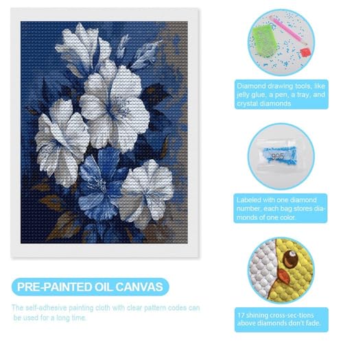 Kits de arte de diamantes para adultos y principiantes con flores azules y blancas 3
