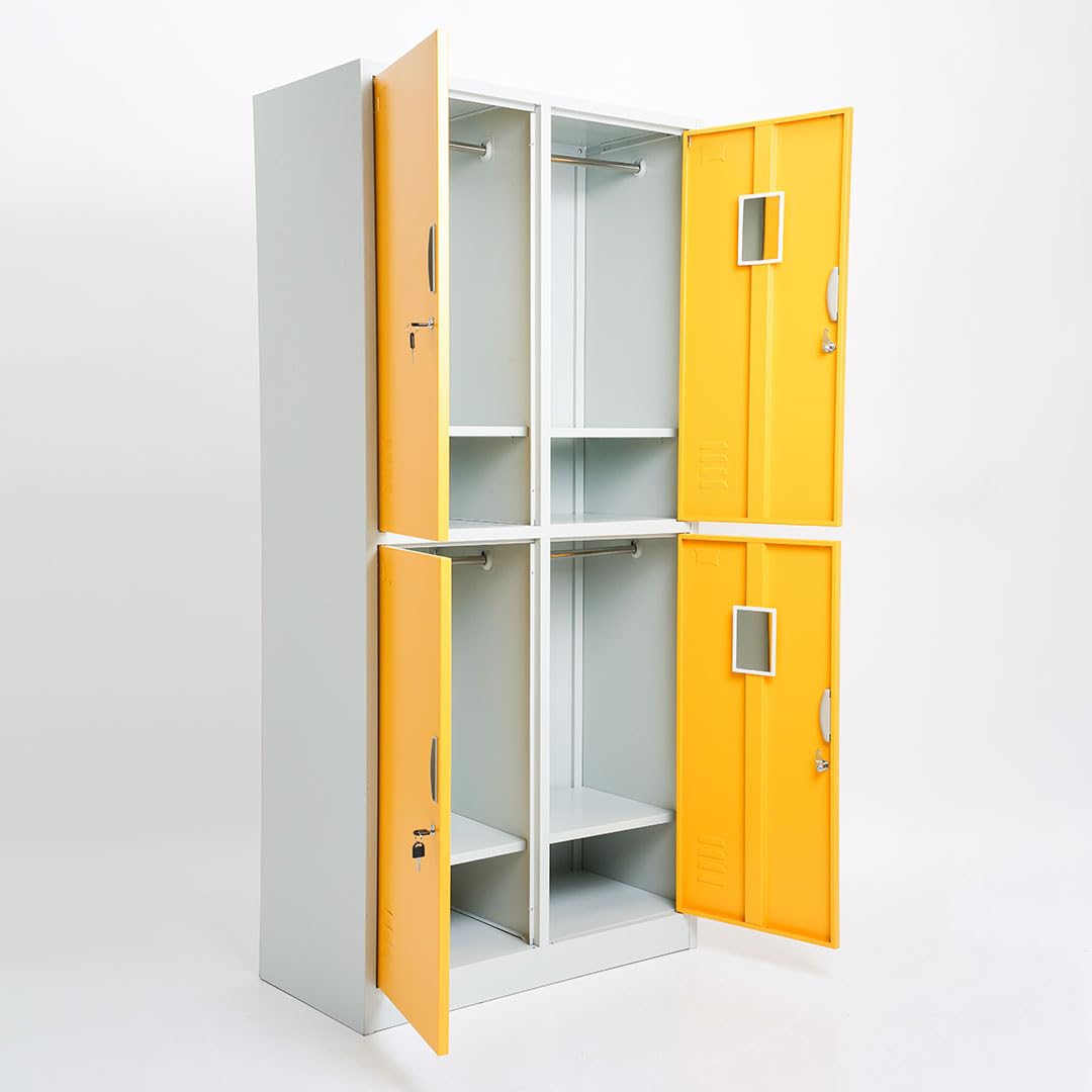 ARMADIETTI SPOGLIATOIO IN METALLO 85X180X42-4 ANTE SOVRAPPOSTE GRIGIO BLU ARANCIONE GIALLO VERDE - Giallo