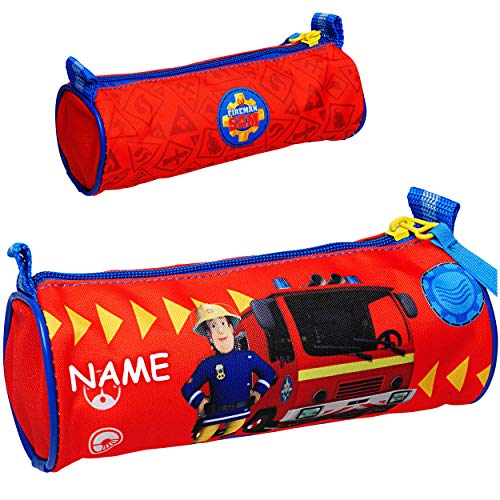 Preisvergleich Produktbild Federmäppchen - Schlampermappe / Kosmetiktasche - Feuerwehrmann Sam - inkl. Name - Federmappe & Faulenzer Schlamper Etui Stifterolle rund - Kulturtasche - Fed..