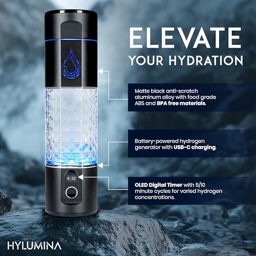 Hylumina Hydrogen Water Bottle Generator - Up to 6400ppb of Hydrogenated Water Per Cycle - SPE/PEM Tech - 9.5OZ Food Grade ABS Hydrogen Water Generator - Gift Bottles for Family, Athletes, Travel - Image 6