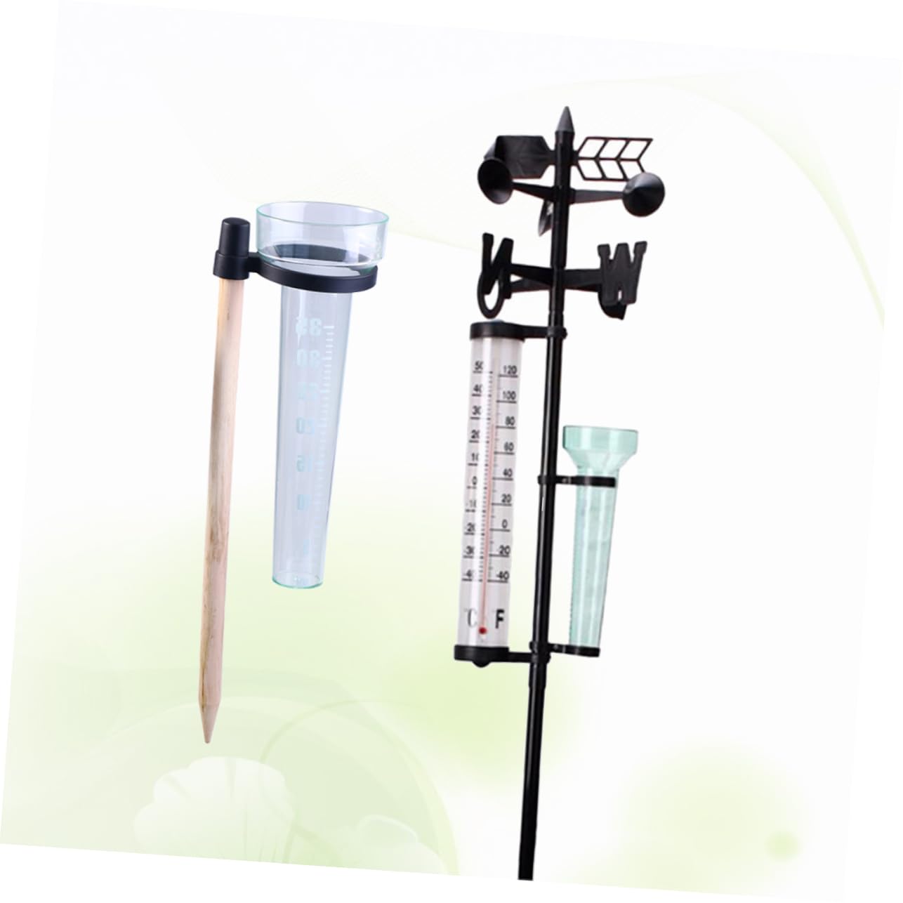 VICASKY 2 Sets Outdoor Meteorology Instrument Rain Gauge Thermometer Wind Direction for Garden Farm Use Durable Accurate Measuring Tools