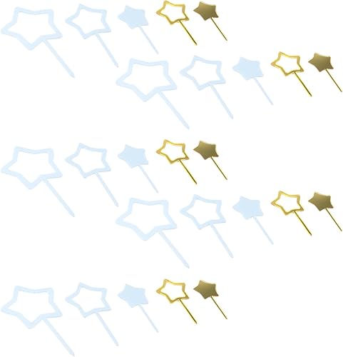 WDONAY Juego de 25 adornos de estrella para cupcakes, decoraciones acrílicas para tartas de cumpleaños para decoración de fiestas (con varilla)