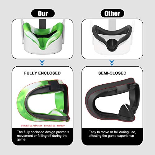 Silikon VR Gesichtsschutz für Oculus Quest 2 VR Headset Schweißdichtes Wasserdichtes Ersatz Gesichtspads Oculus Quest 2 Zubehör (Grün Gemischt) - Image 5