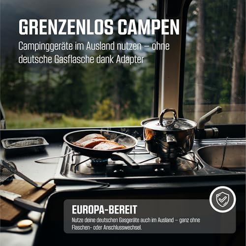 PELMOS Gasanschluss Adapter I 4 teiliges Gasflaschen Adapter - Set für das EU-Ausland I Zum Anschluss von Druckreglern an ausländischen Gasflaschen